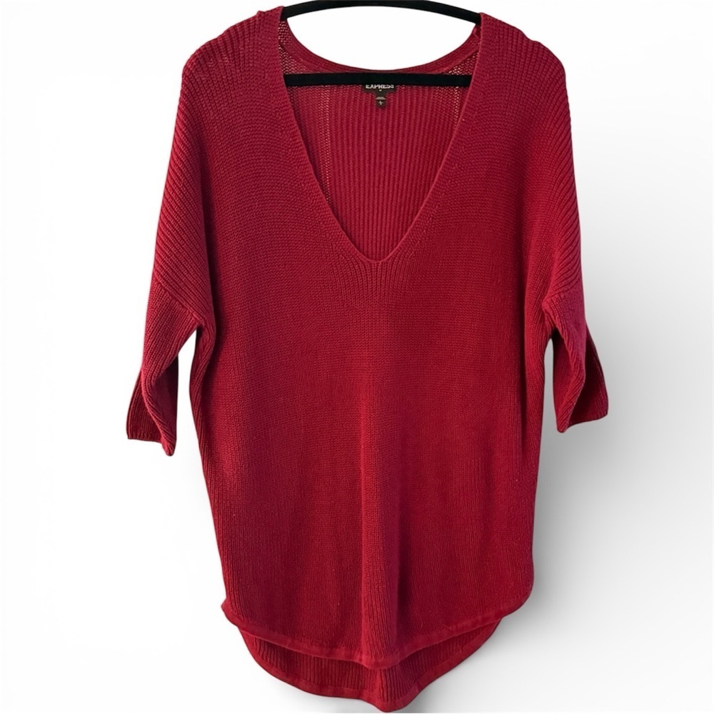 Express Deep Red V-Neck Sweater